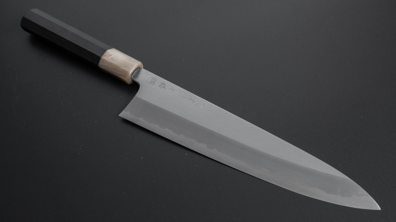 Hitohira Tanaka Kyuzo Blue #1 Stainless Clad Gyuto 240mm Taihei Ebony Handle