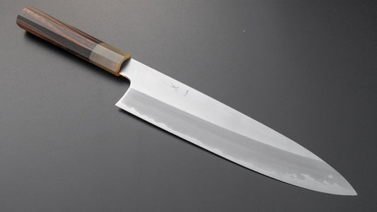 Hitohira Togashi Blue #1 roestvrij beklede Gyuto 240 mm Taihei Makassar ebbenhouten handvat