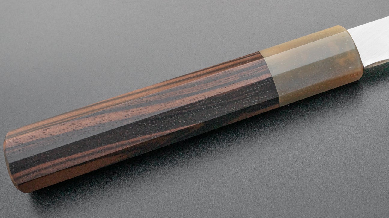 Hitohira Togashi Blue #1 roestvrij beklede Gyuto 240 mm Taihei Makassar ebbenhouten handvat