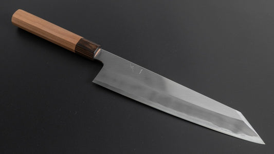 Hitohira Kikuchiyo Kyuzo Wit #2 Migaki Kiritsuke Gyuto 240 mm kersenhouten handvat
