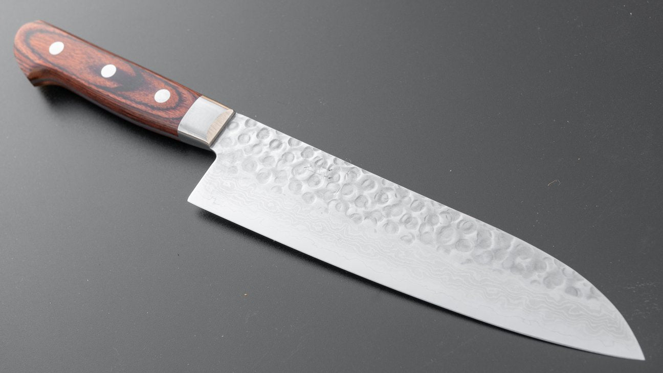 Hitohira HG Tsuchime Damascus Santoku 185 mm imitatie mahoniehouten handvat