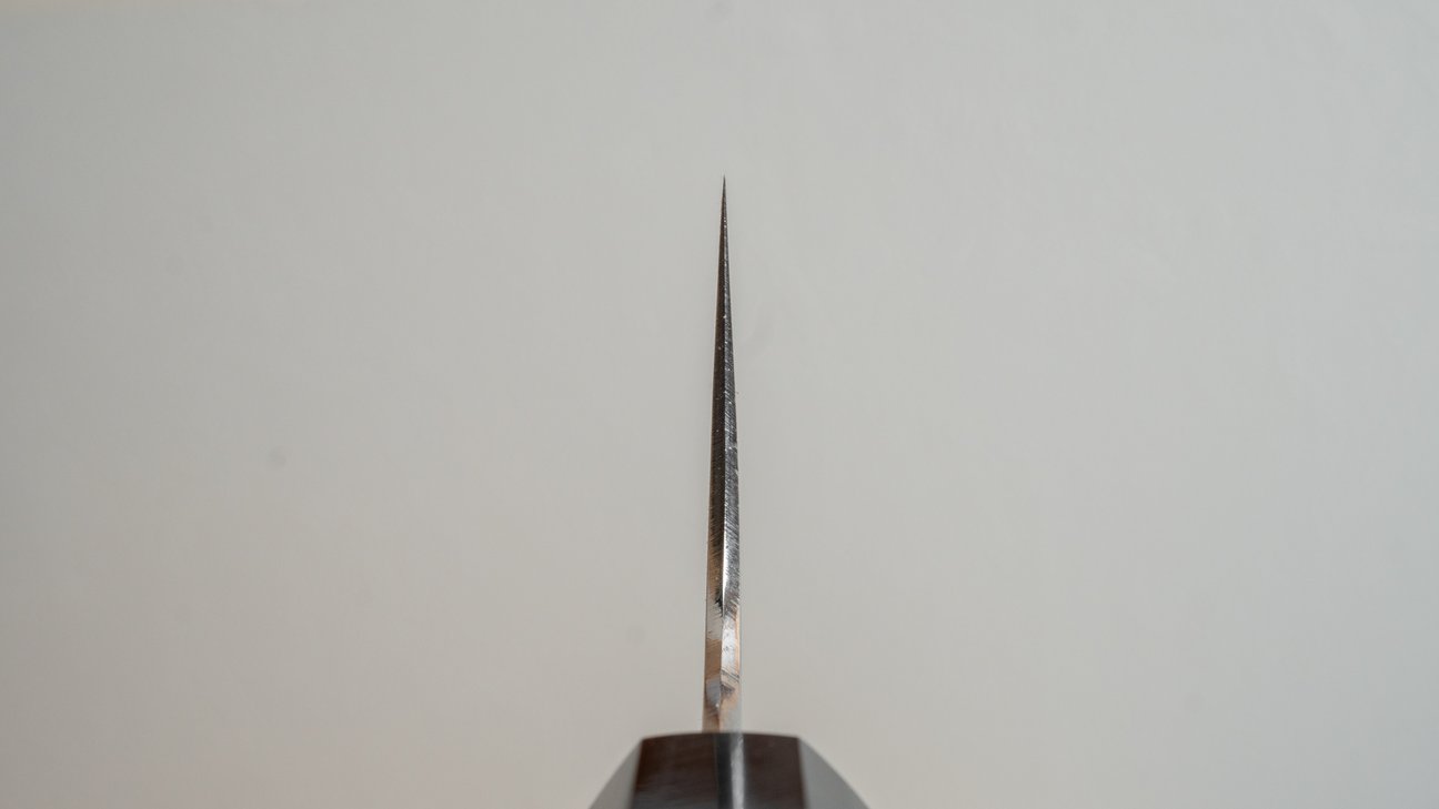 Hitohira Gorobei Rikichi Wit #2 Kasumi Gyuto 240 mm Ho houten handvat