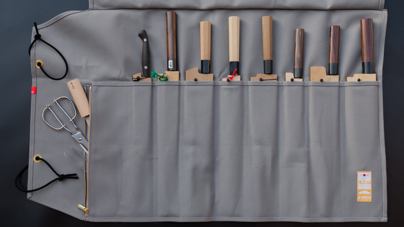HI-CONDITION Hanpu Canvas 9 Pockets Knife Roll Gray