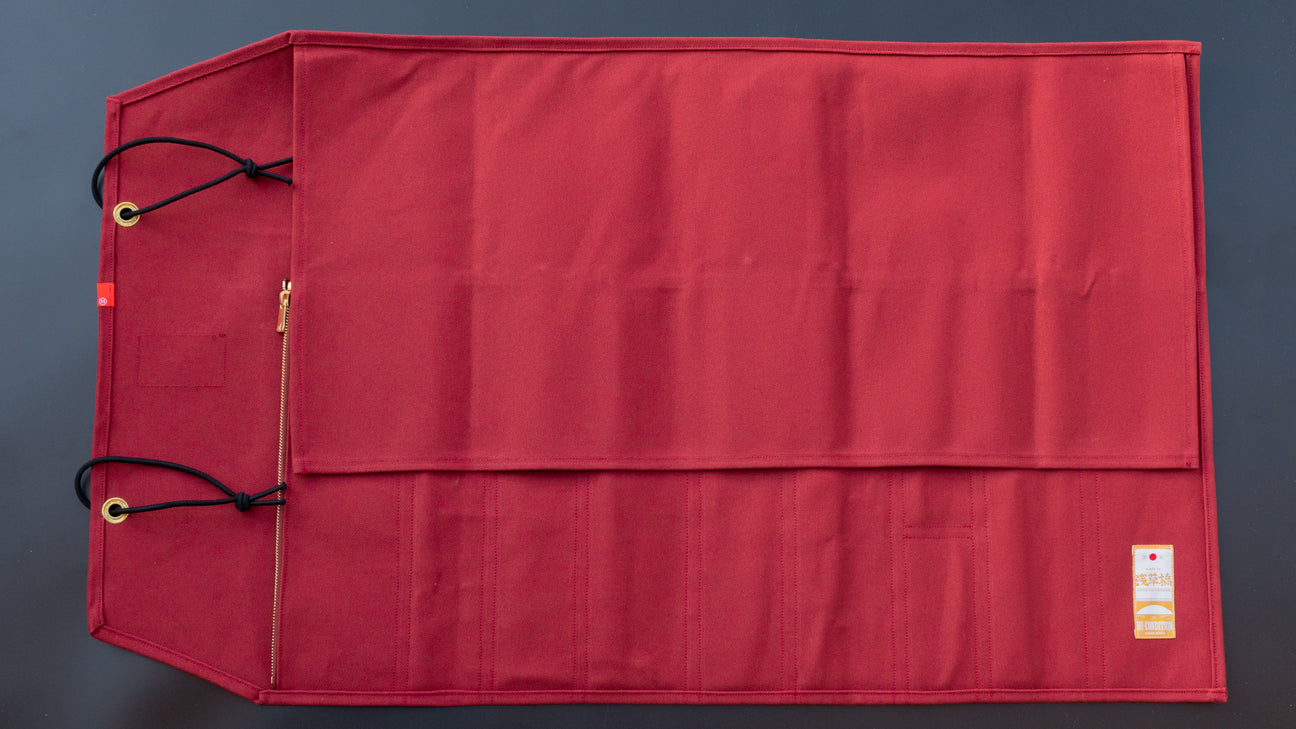HI-CONDITION Hanpu Canvas 9 Pockets Knife Roll Deep Brick Red