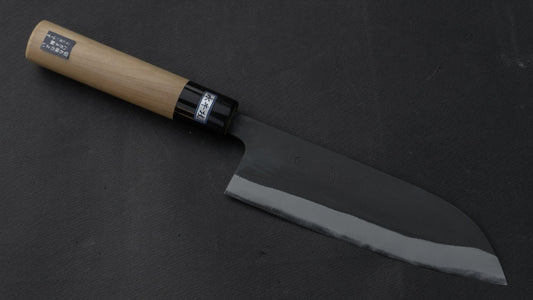 Morihei Munetsugu Blue #2 Kurouchi Santoku 165 mm Ho houten handvat