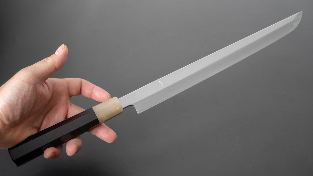 Hitohira Kikuchiyo Mosuke Silver #3 Sakimaru Takobiki 300mm Ebony Handle (Saya)