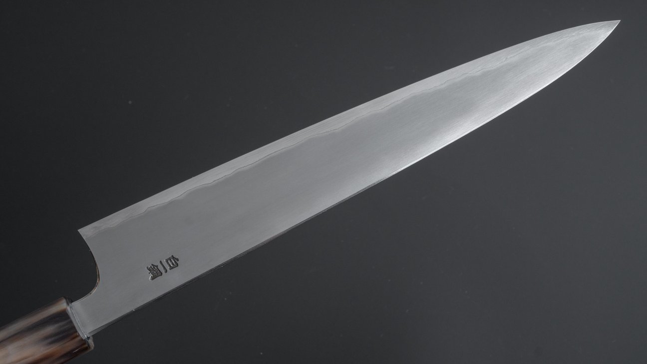 Hitohira Togashi White #1 Stainless Clad Kasumi Sujihiki 240mm Ebony Handle