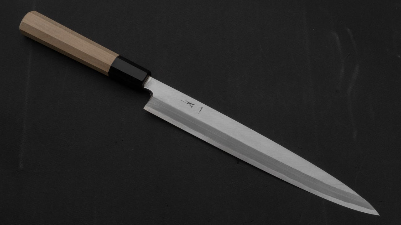 Hitohira Kikuchiyo Manzo Blue #2 Yanagiba 240 mm Ho houten handvat (Saya)