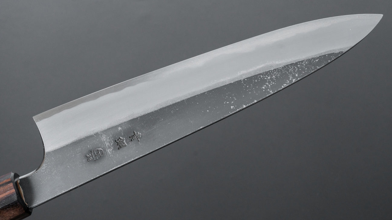 Hitohira Togashi Blue #2 Kurouchi Gyuto 210 mm kersenhouten handvat (ebbenhouten uiteinde)