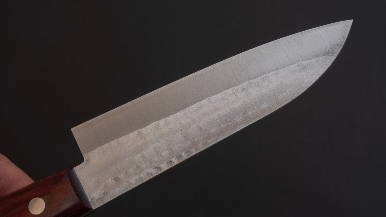 Hitohira NM Tsuchime Santoku 130mm Pakka Handle (No Bolster/ Red)