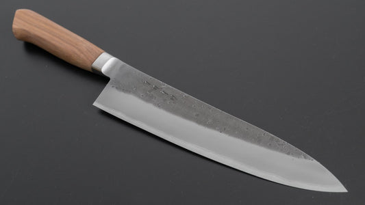 Hitohira TD Blue #2 roestvrij beklede Nashiji Yo Gyuto 210 mm walnoot handvat
