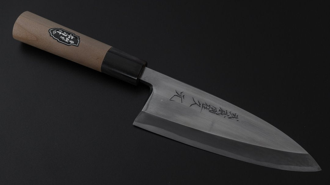 Morihei Hisamoto spiegel gepolijst blauw #2 Deba 150 mm Ho houten handvat