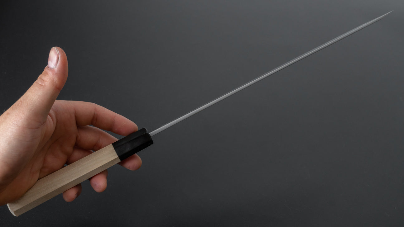 Hitohira Kikuchiyo Manzo Blue #2 Yanagi Sakimaru 270 mm Ho houten handvat (Saya)