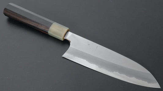 Hitohira Togashi Blue #1 Stainless Clad Migaki Santoku 180mm Taihei Makassar Ebony Handle