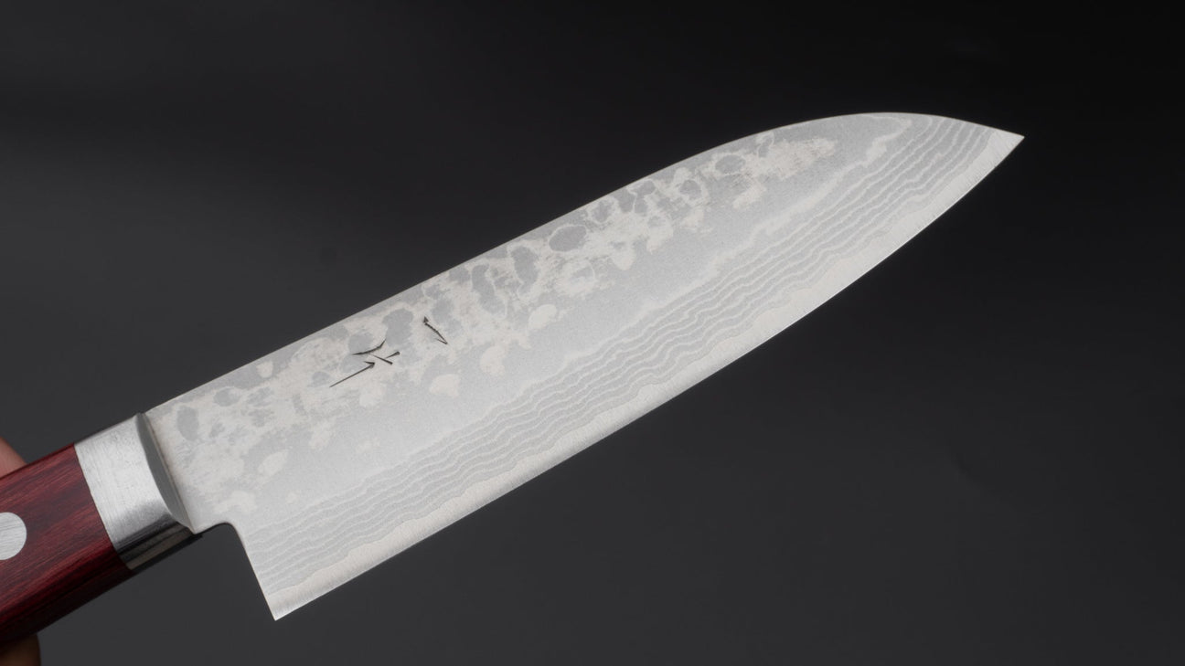 Hitohira NM V10 Damascus Santoku 130mm Pakka Handle
