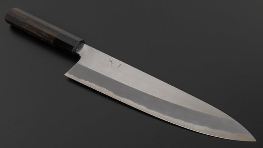 Hitohira Tanaka Kyuzo Blauw #1 Migaki Gyuto 240 mm Taihei ebbenhouten handvat
