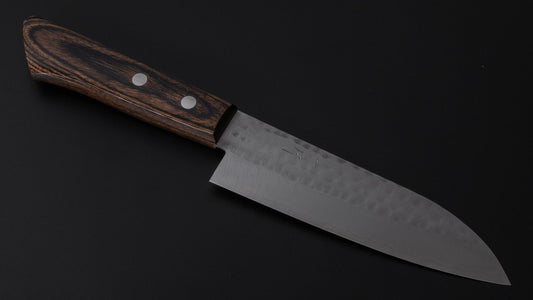 Hitohira NM Tsuchime Santoku 130mm Pakka Handle (No Bolster/ Brown)