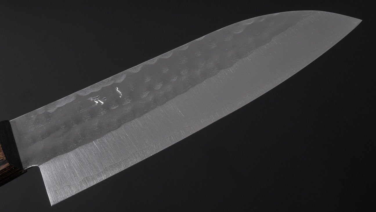 Hitohira NM Tsuchime Santoku 130mm Pakka Handle (No Bolster/ Brown)