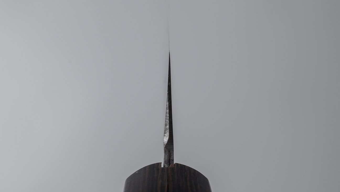 Hitohira NM Tsuchime Santoku 130mm Pakka Handle (No Bolster/ Brown)