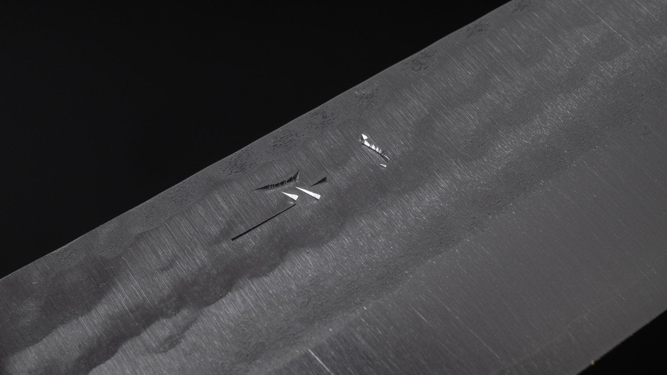 Hitohira NM Tsuchime Santoku 130mm Pakka Handle (No Bolster/ Brown)