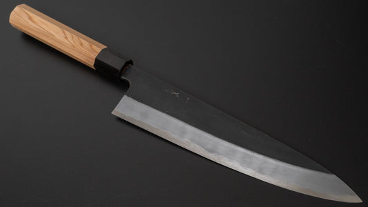 Hitohira Tanaka Kyuzo Blauw #1 Kurouchi Gyuto 240 mm Yakusugi cederhouten handvat