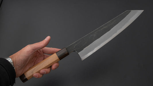 Hitohira Togashi Blue #2 Kurouchi Kiritsuke Gyuto 240 mm kersenhouten handvat (ebbenhouten uiteinde)