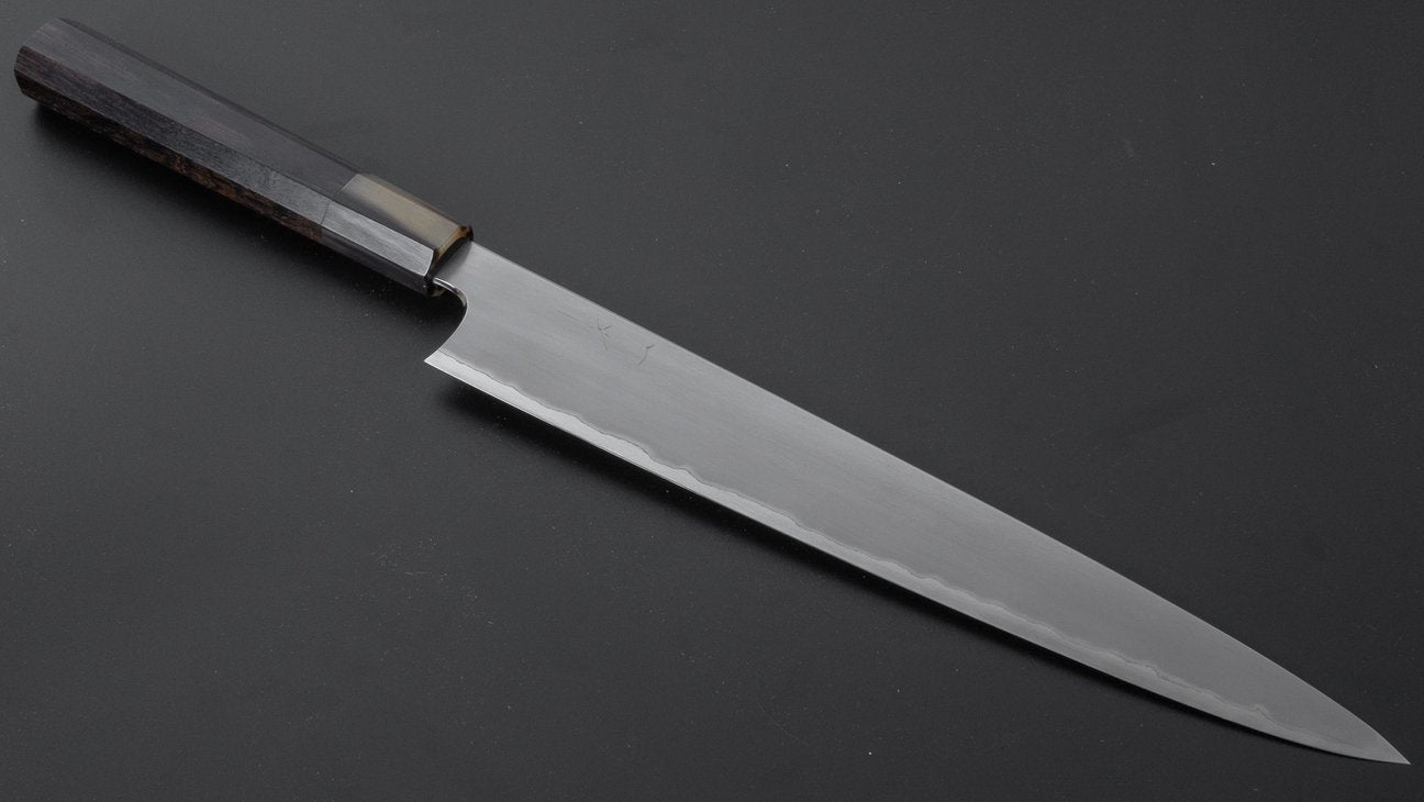 Hitohira Togashi White #1 Stainless Clad Kasumi Sujihiki 270mm Ebony Handle