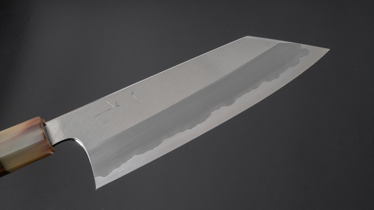 Hitohira Togashi Blue #1 Stainless Clad Migaki Bunka 180mm Taihei Makassar Ebony Handle