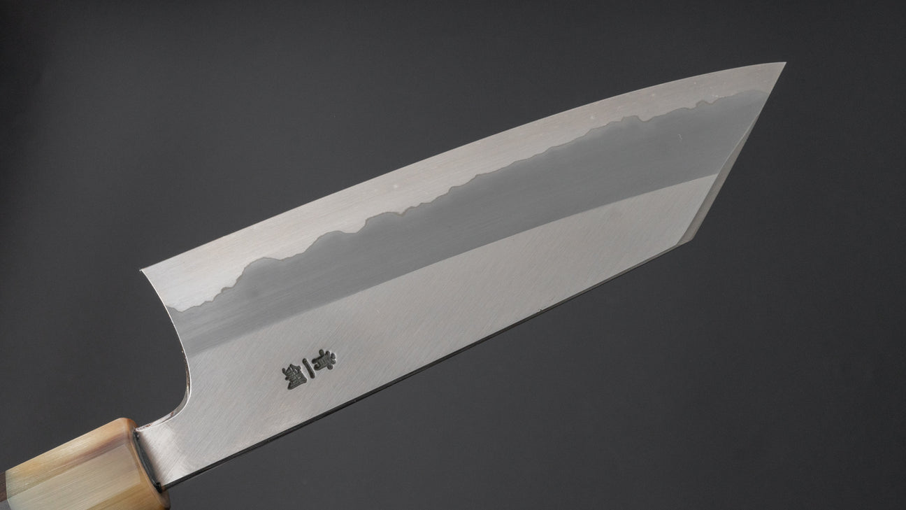 Hitohira Togashi Blue #1 Stainless Clad Migaki Bunka 180mm Taihei Makassar Ebony Handle