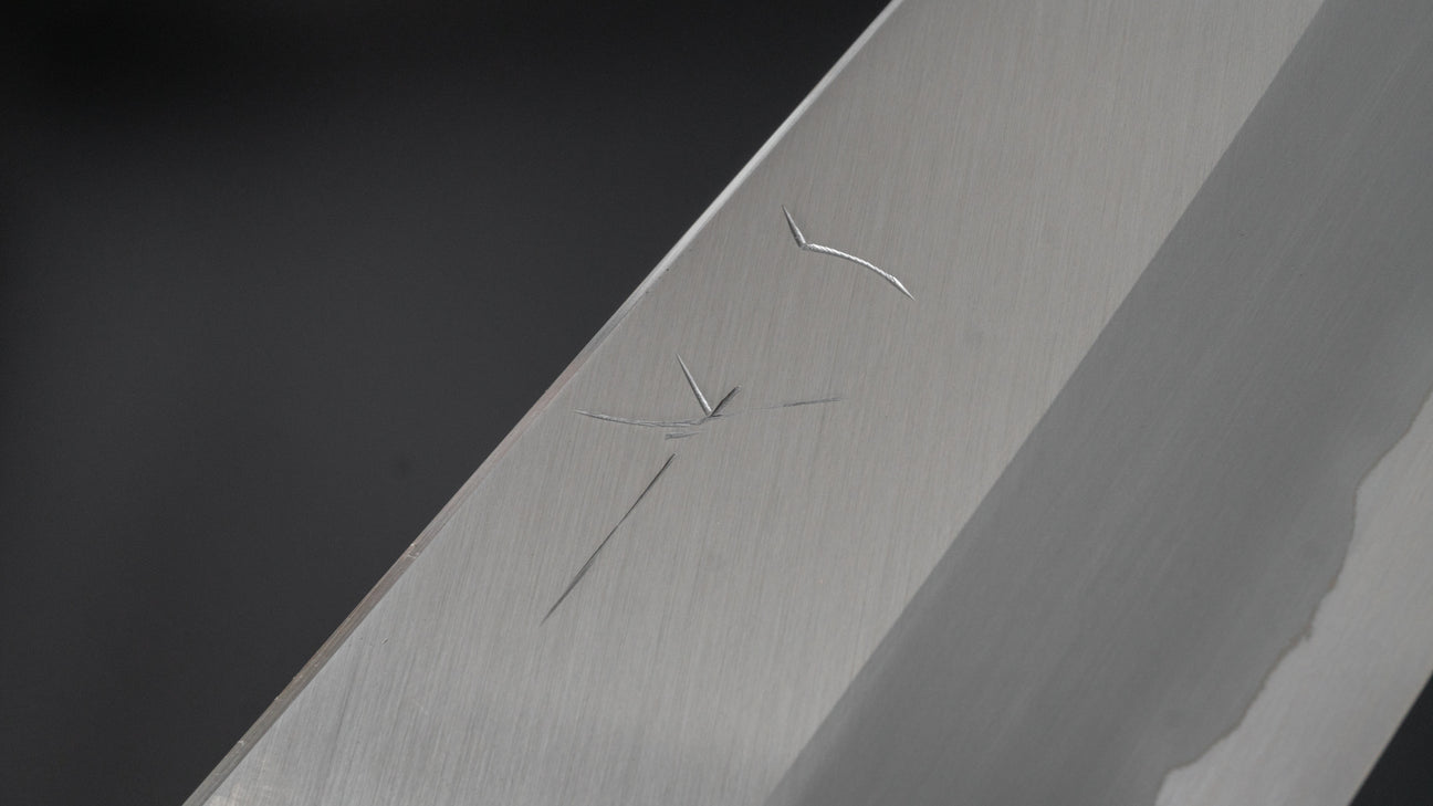 Hitohira Togashi Blue #1 Stainless Clad Migaki Bunka 180mm Taihei Makassar Ebony Handle