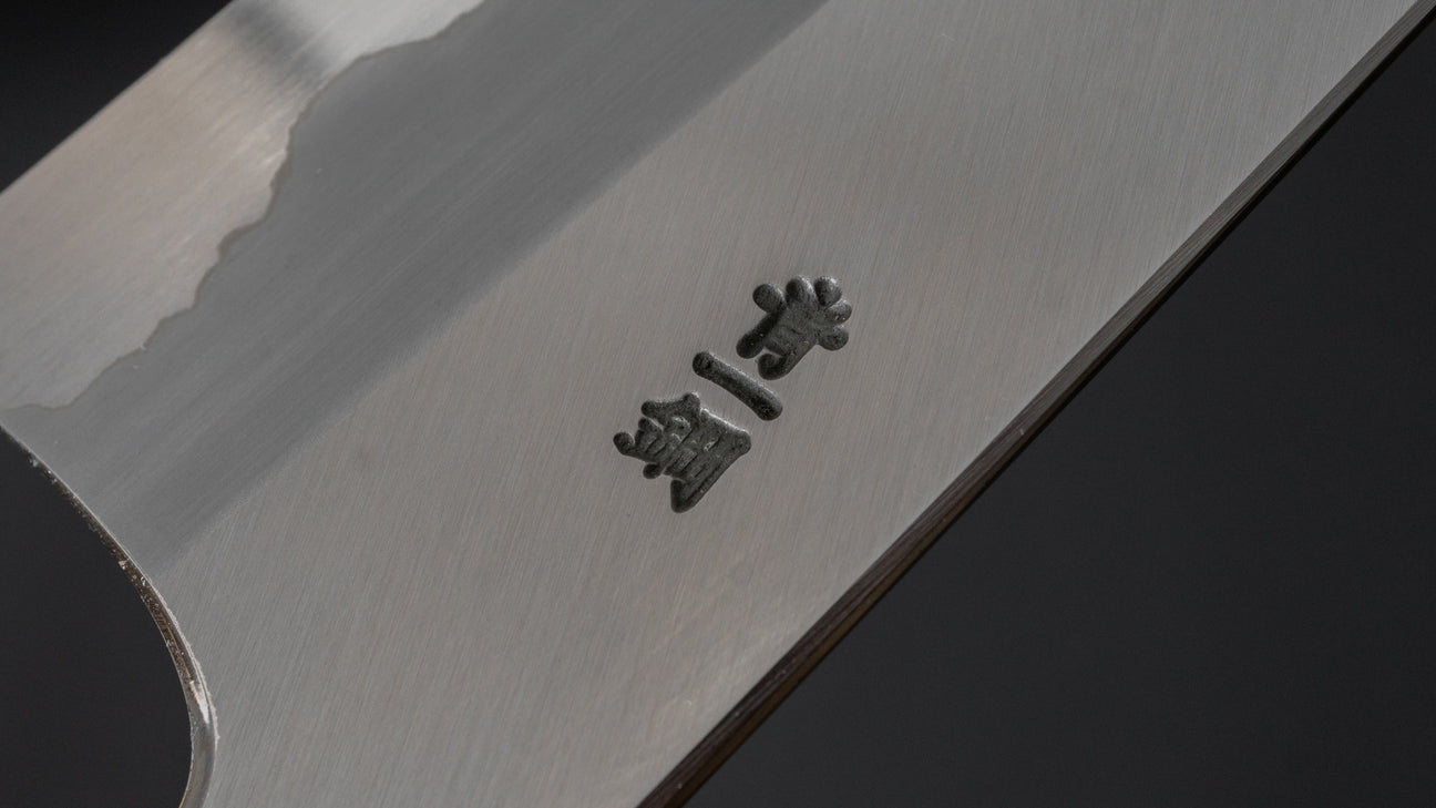 Hitohira Togashi Blue #1 Stainless Clad Migaki Bunka 180mm Taihei Makassar Ebony Handle