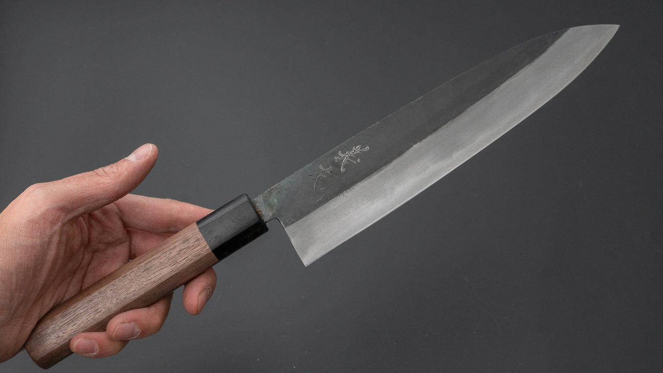 Morihei Yoshitomo Kurouchi Blue #2 Gyuto 210mm Walnut Handle