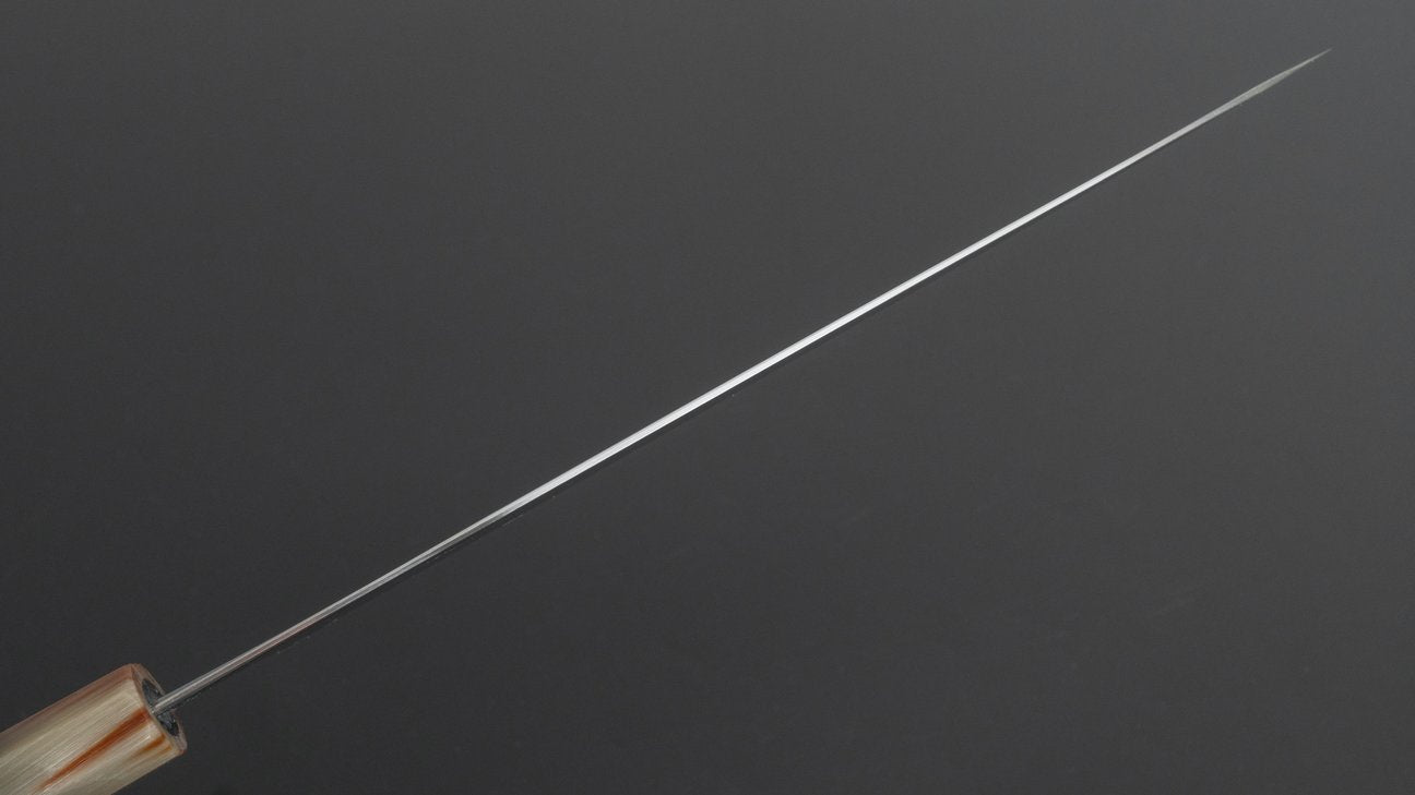 Hitohira Tanaka Kyuzo blauw #1 spiegel Gyuto 240 mm Taihei ebbenhouten handvat