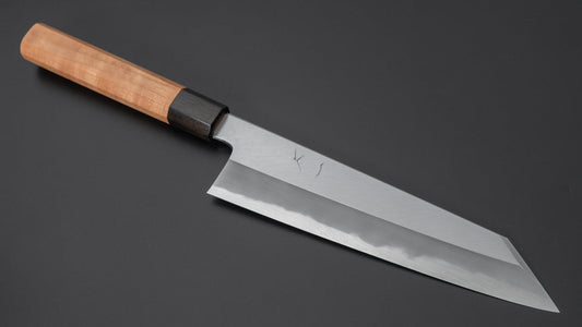 Hitohira Kikuchiyo Kyuzo Wit #2 Migaki Kiritsuke Gyuto 210 mm kersenhouten handvat